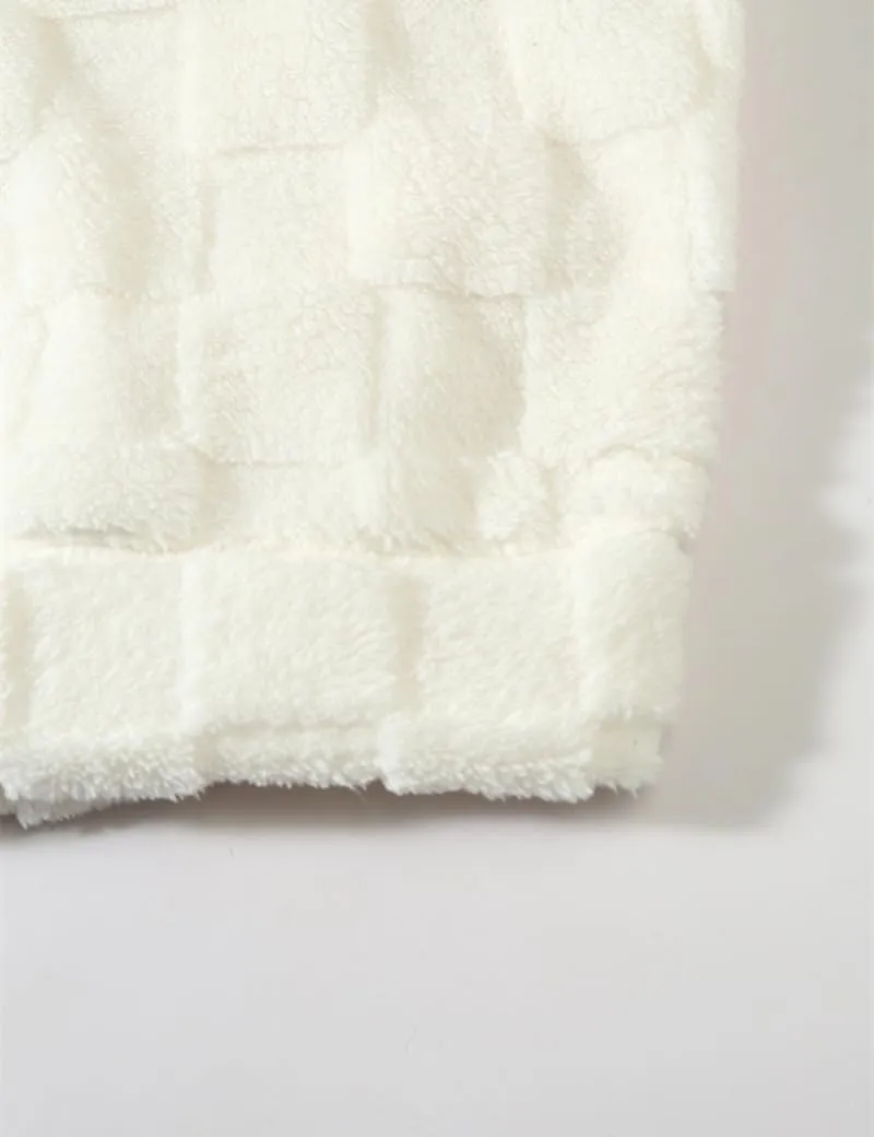 Checkered Sherpa Pullover Hoodies Oversized Fuzzy Sweatshirt Fashion Long Sleeve Fluffy Plush Tops for Men Women