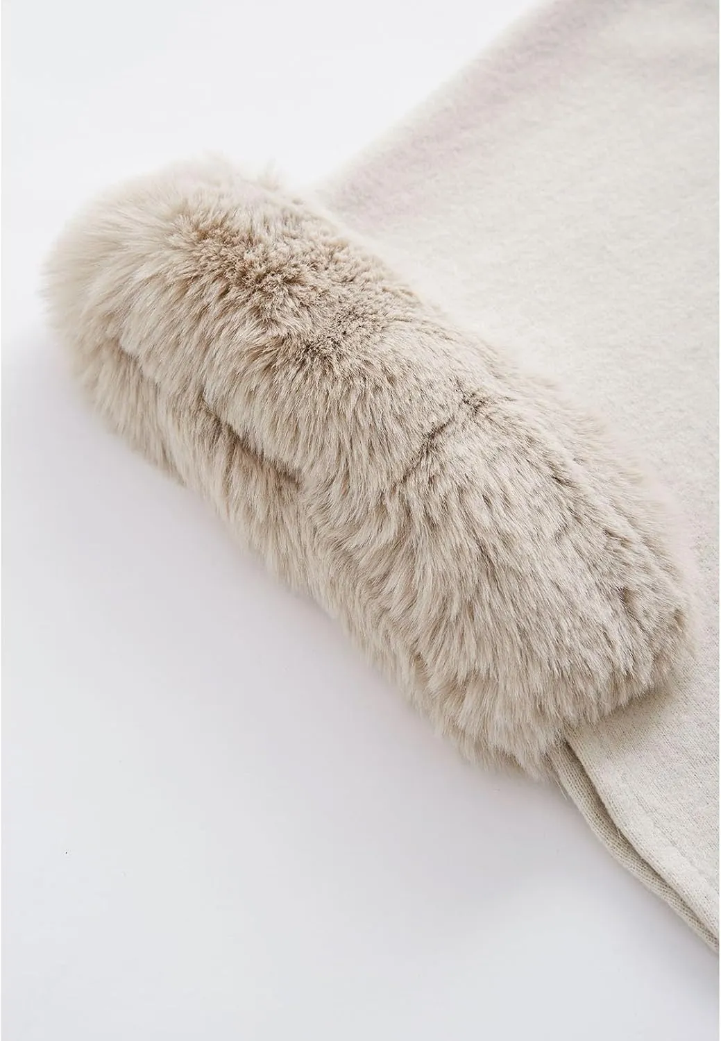 CHICWISH Women's Oatmeal/Grey/Black/Pink Self-Tie Bowknot Faux Fur Poncho