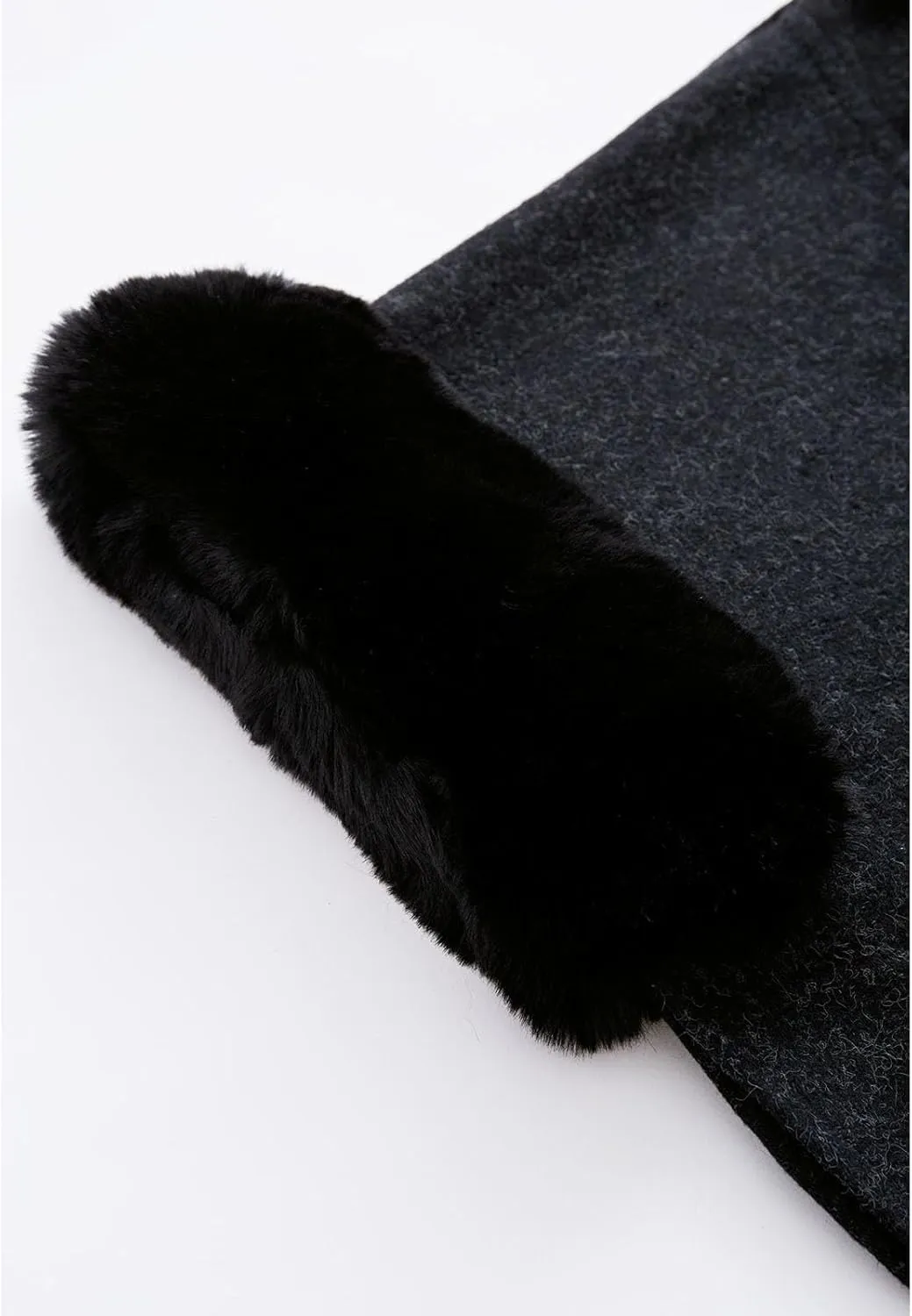 CHICWISH Women's Oatmeal/Grey/Black/Pink Self-Tie Bowknot Faux Fur Poncho