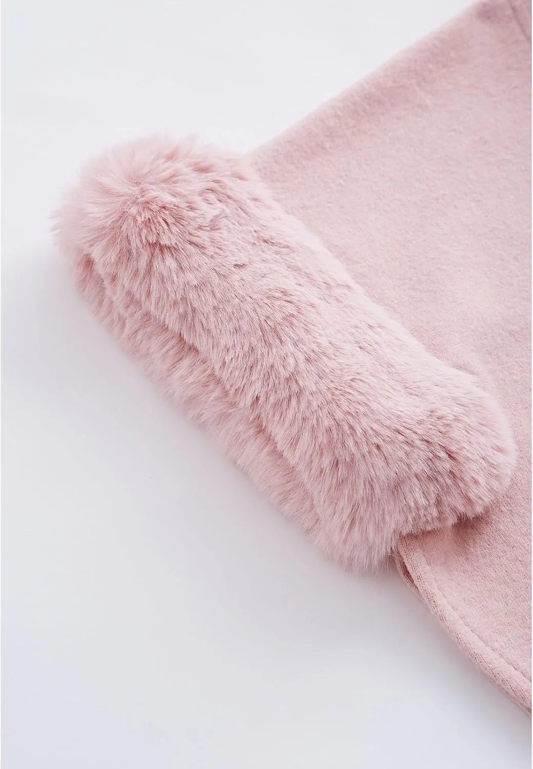 CHICWISH Women's Oatmeal/Grey/Black/Pink Self-Tie Bowknot Faux Fur Poncho