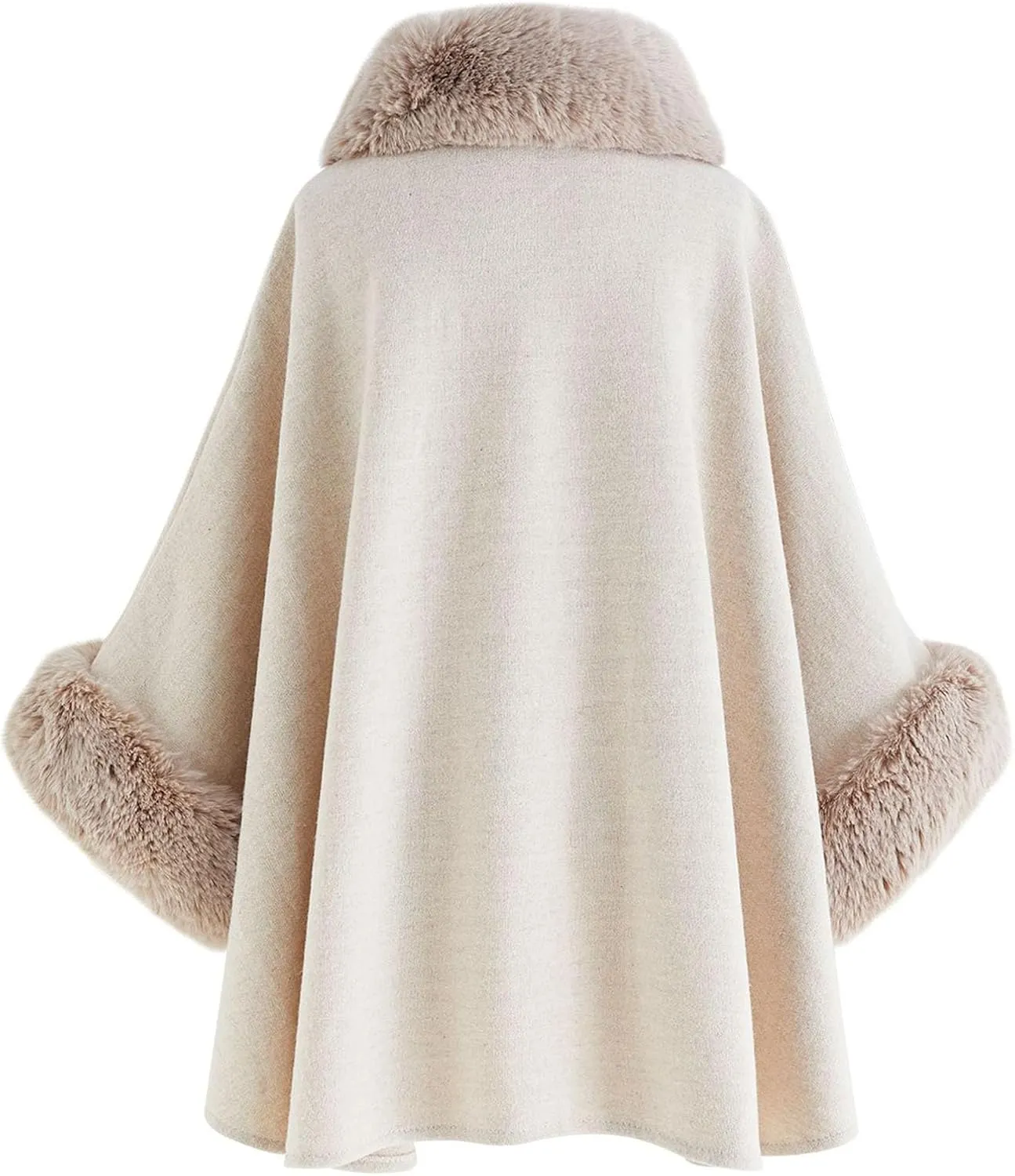 CHICWISH Women's Oatmeal/Grey/Black/Pink Self-Tie Bowknot Faux Fur Poncho