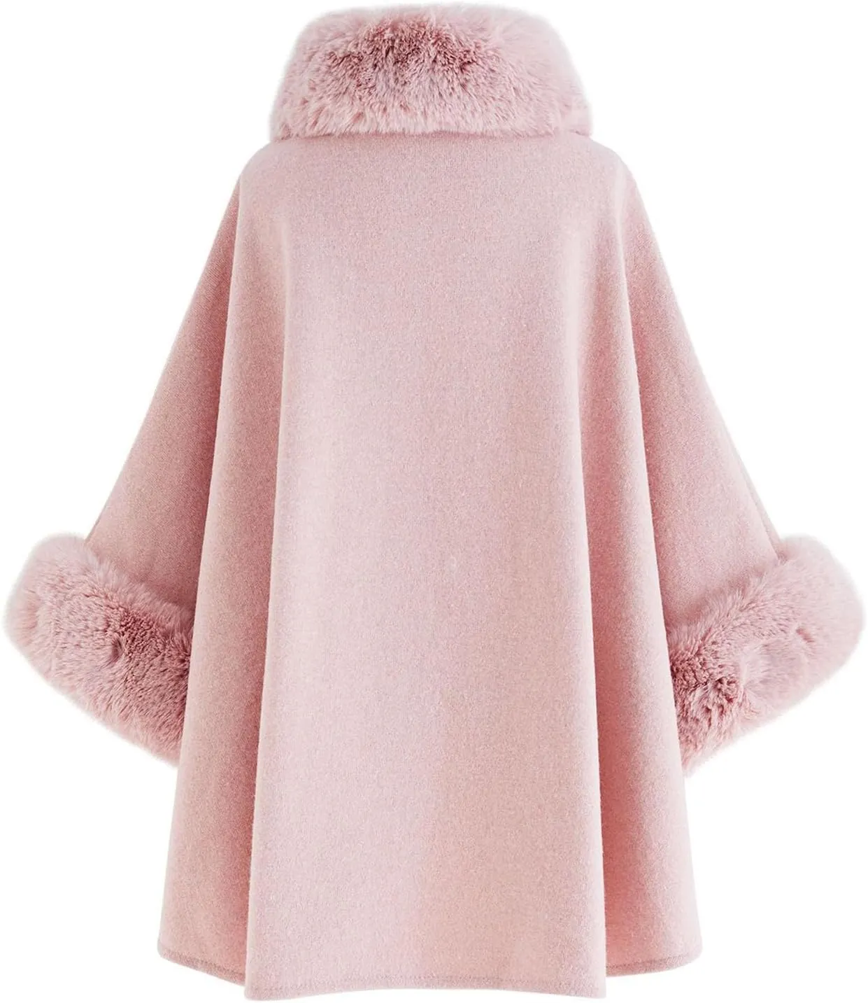 CHICWISH Women's Oatmeal/Grey/Black/Pink Self-Tie Bowknot Faux Fur Poncho