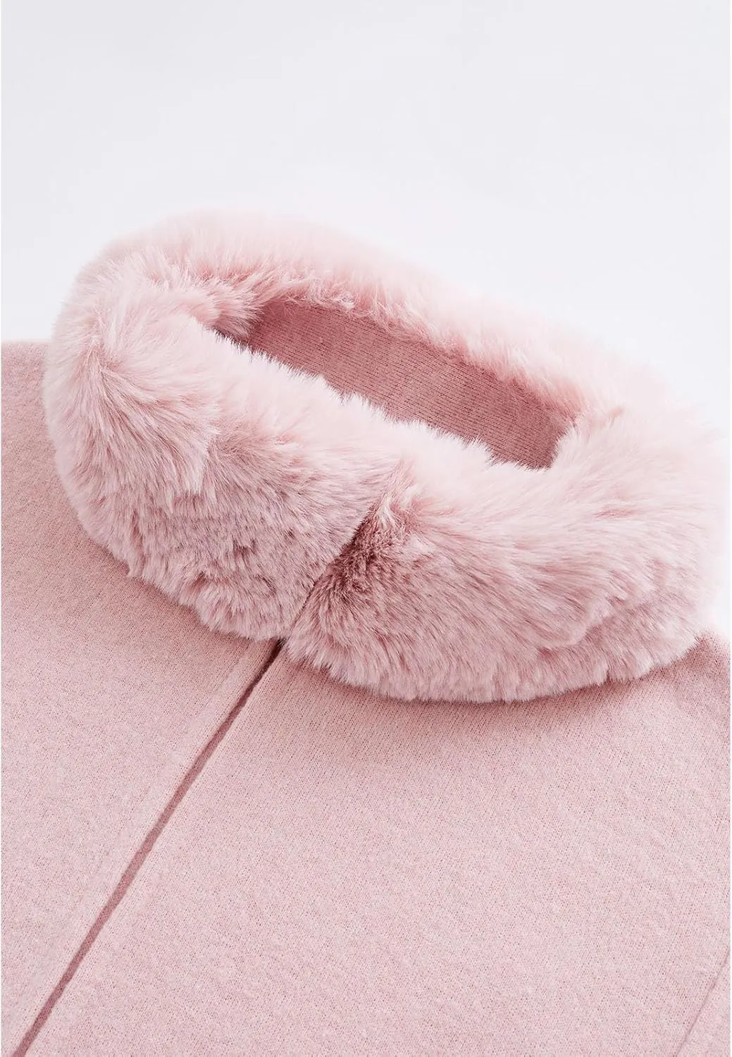 CHICWISH Women's Oatmeal/Grey/Black/Pink Self-Tie Bowknot Faux Fur Poncho