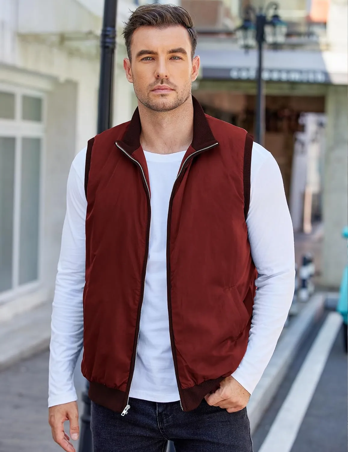COOFANDY Men's Casual Outerwear Vests Padded Sleeveless Jacket Winter Outdoor Warm with Pockets