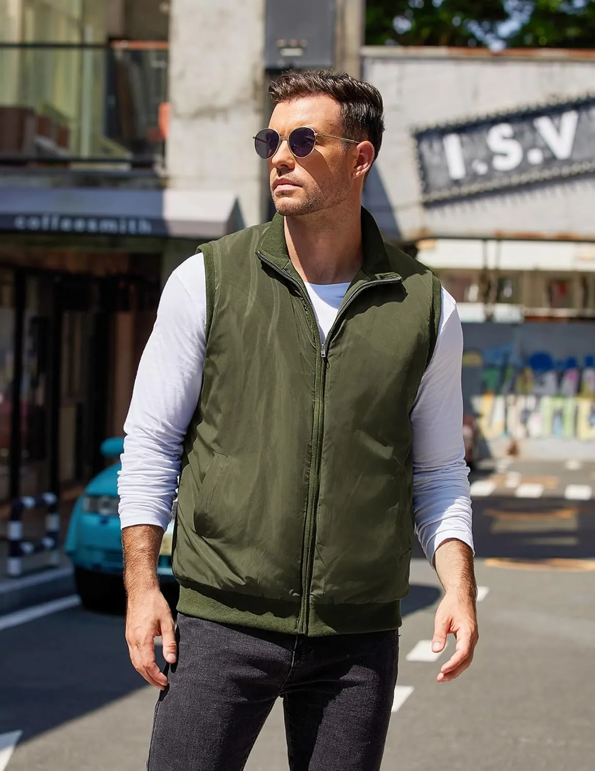 COOFANDY Men's Casual Outerwear Vests Padded Sleeveless Jacket Winter Outdoor Warm with Pockets