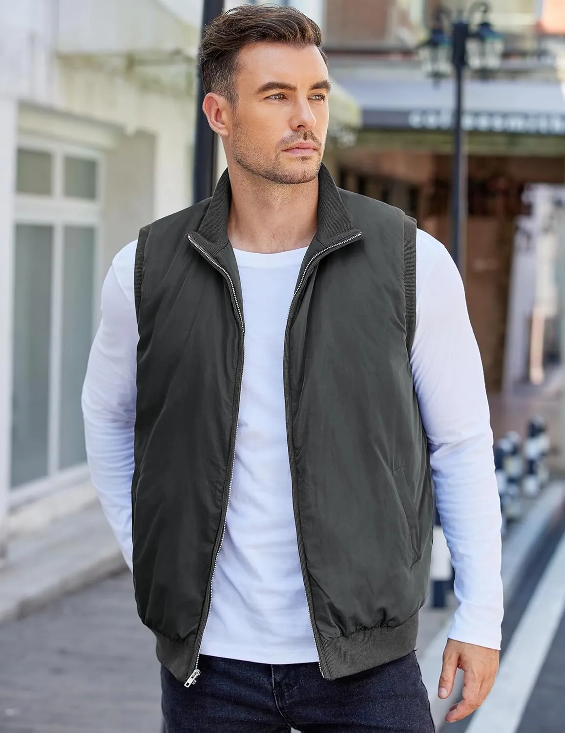 COOFANDY Men's Casual Outerwear Vests Padded Sleeveless Jacket Winter Outdoor Warm with Pockets