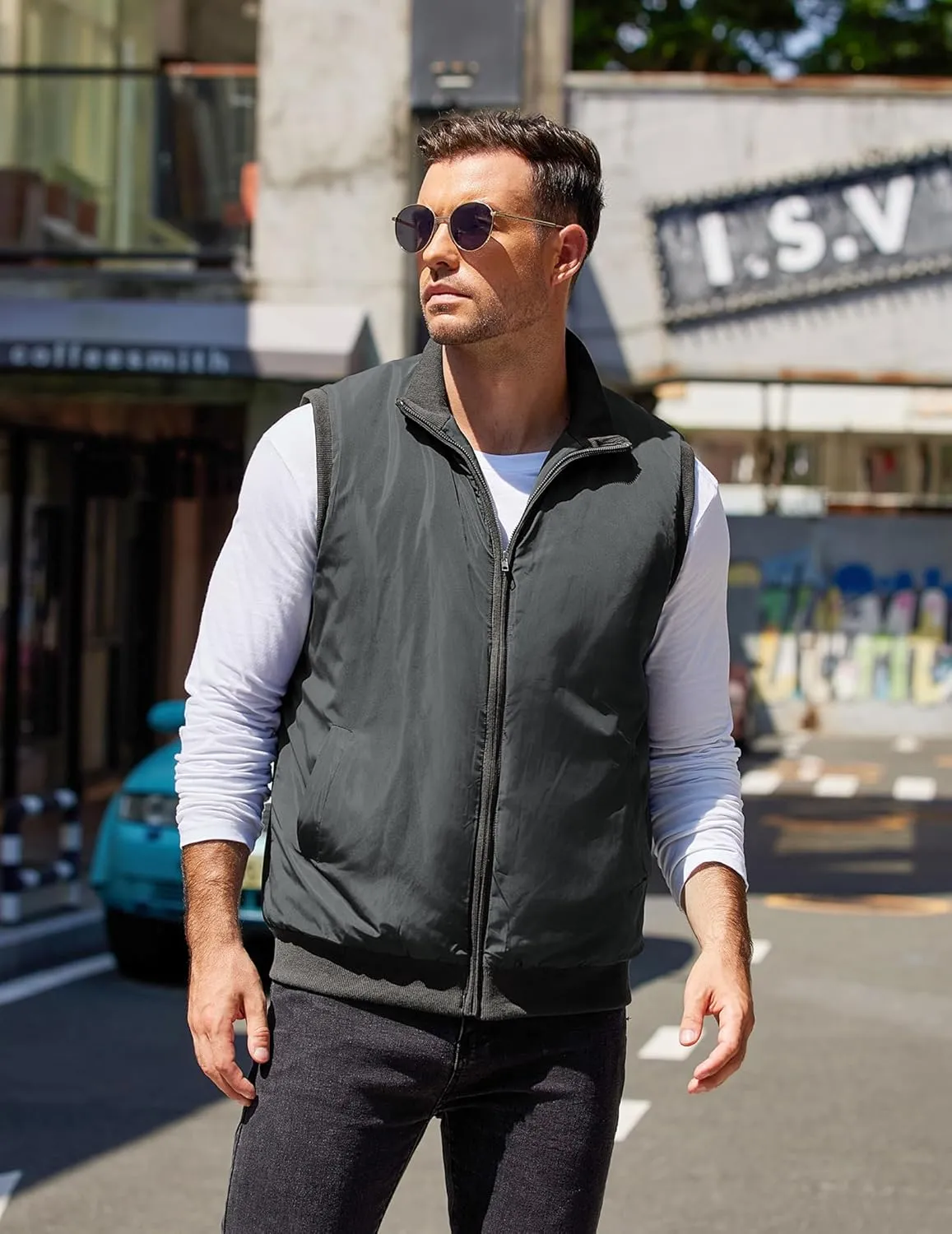 COOFANDY Men's Casual Outerwear Vests Padded Sleeveless Jacket Winter Outdoor Warm with Pockets