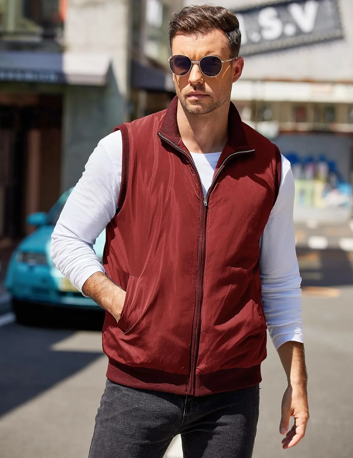 COOFANDY Men's Casual Outerwear Vests Padded Sleeveless Jacket Winter Outdoor Warm with Pockets
