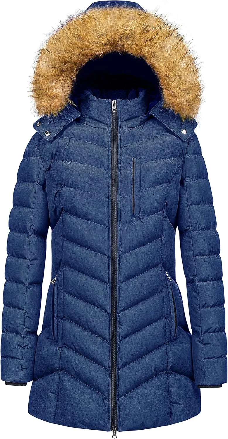 CREATMO US Women's Winter Hooded Coat Waterproof Warm Long Puffer Jacket Parka