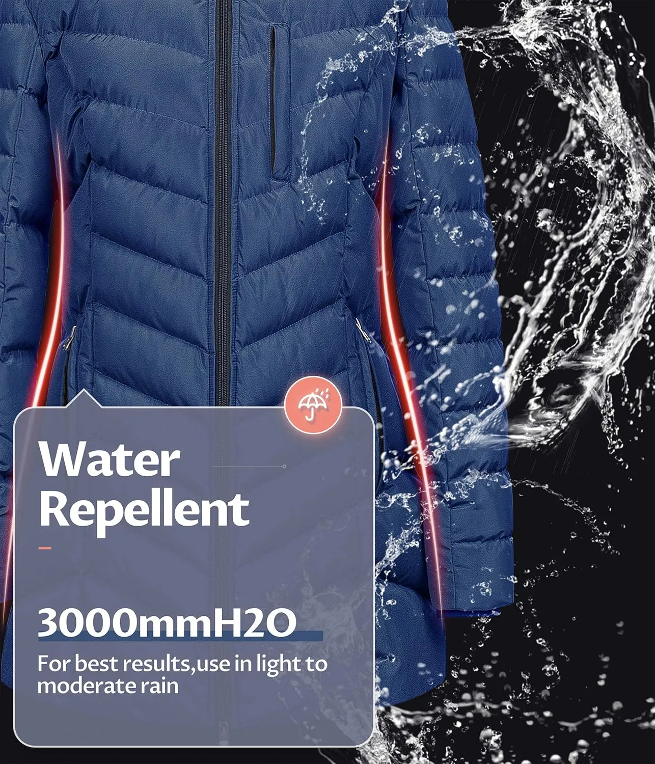 CREATMO US Women's Winter Hooded Coat Waterproof Warm Long Puffer Jacket Parka