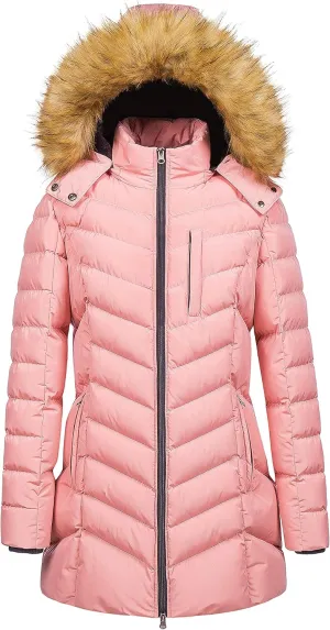 CREATMO US Women's Winter Hooded Coat Waterproof Warm Long Puffer Jacket Parka