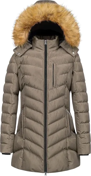 CREATMO US Women's Winter Hooded Coat Waterproof Warm Long Puffer Jacket Parka