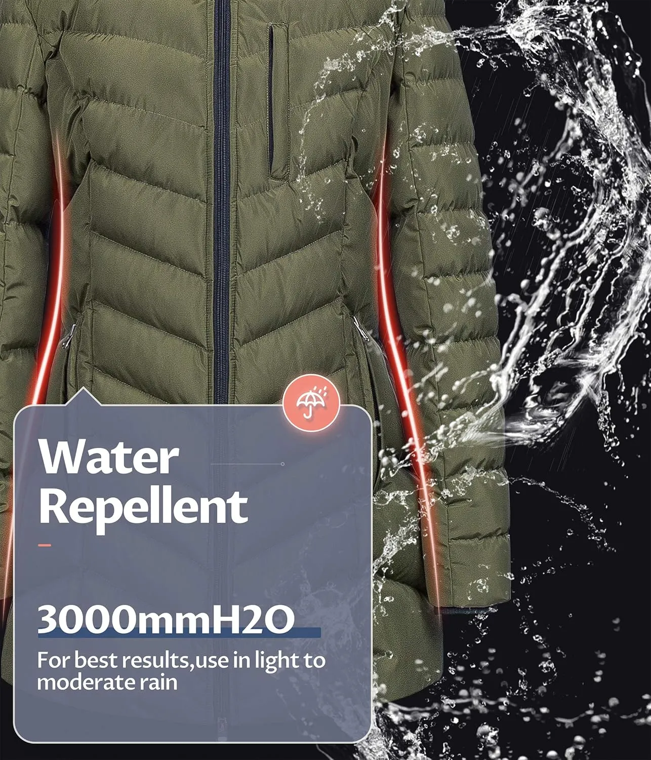 CREATMO US Women's Winter Hooded Coat Waterproof Warm Long Puffer Jacket Parka