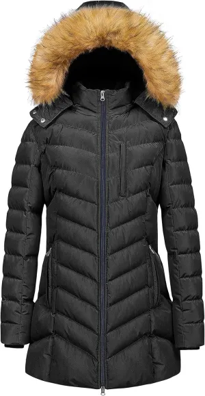 CREATMO US Women's Winter Hooded Coat Waterproof Warm Long Puffer Jacket Parka
