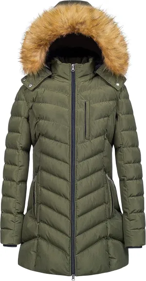 CREATMO US Women's Winter Hooded Coat Waterproof Warm Long Puffer Jacket Parka