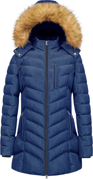 CREATMO US Women's Winter Hooded Coat Waterproof Warm Long Puffer Jacket Parka