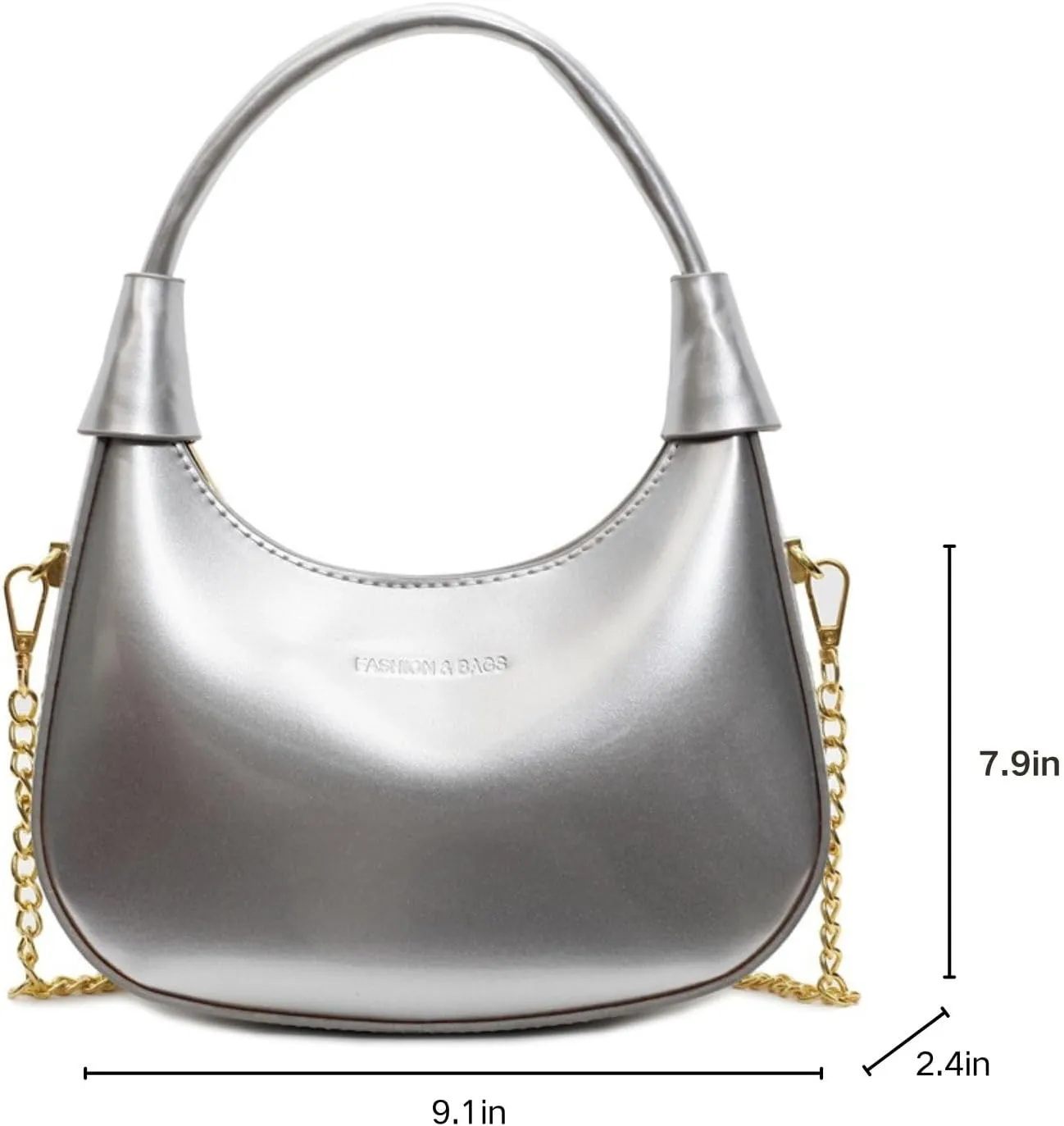 Crossbody Crescent Bag For Women,Trendy Cute Shoulder Bag with Glossy Finish & Chain Strap for Shopping and Dating