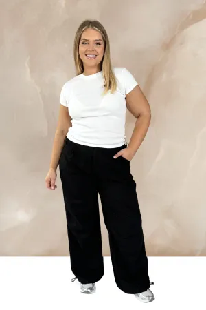 Curve woven loose fit cargo trousers in black