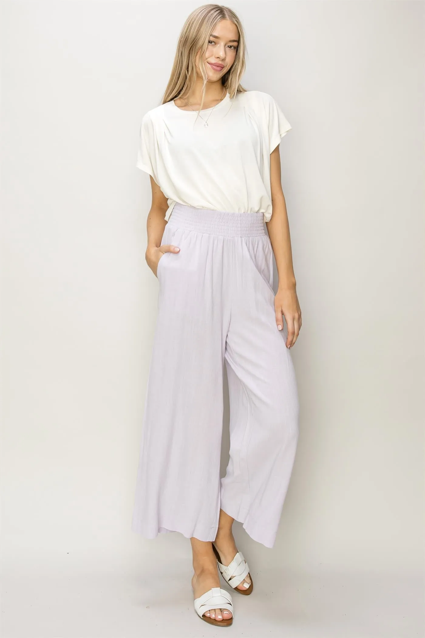 DZ24A879-Wide Linen High Waist Wide Leg Trousers
