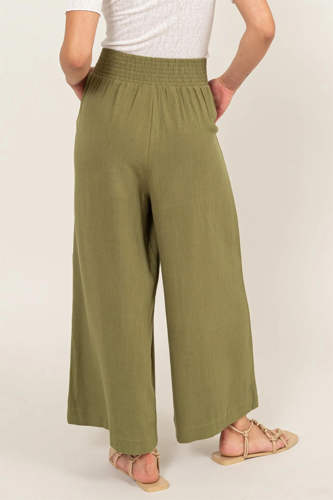 DZ24A879-Wide Linen High Waist Wide Leg Trousers