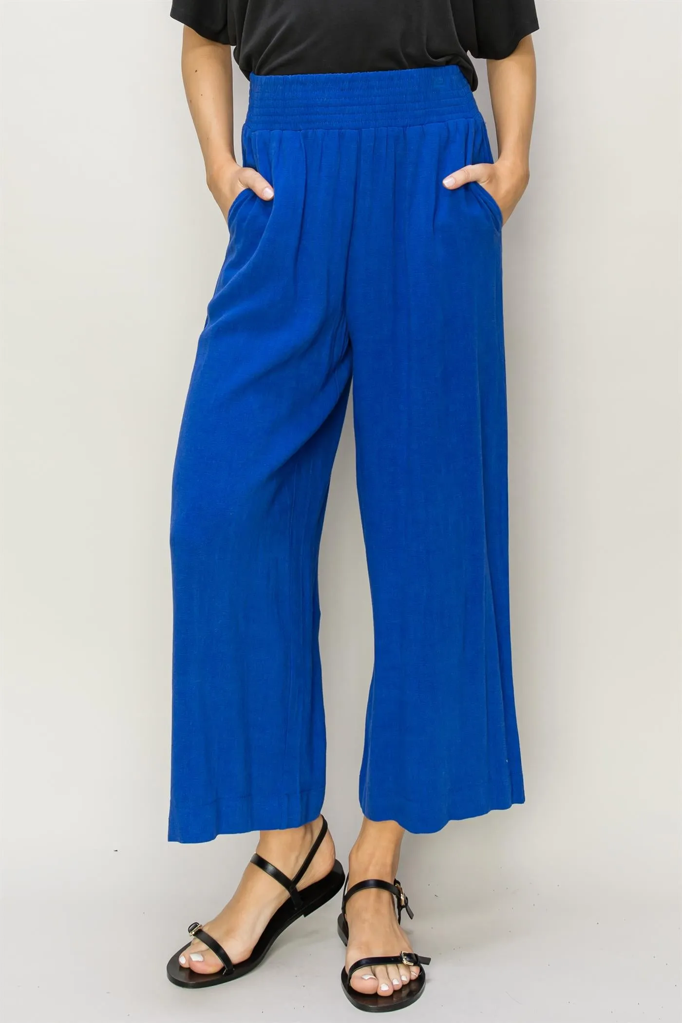 DZ24A879-Wide Linen High Waist Wide Leg Trousers