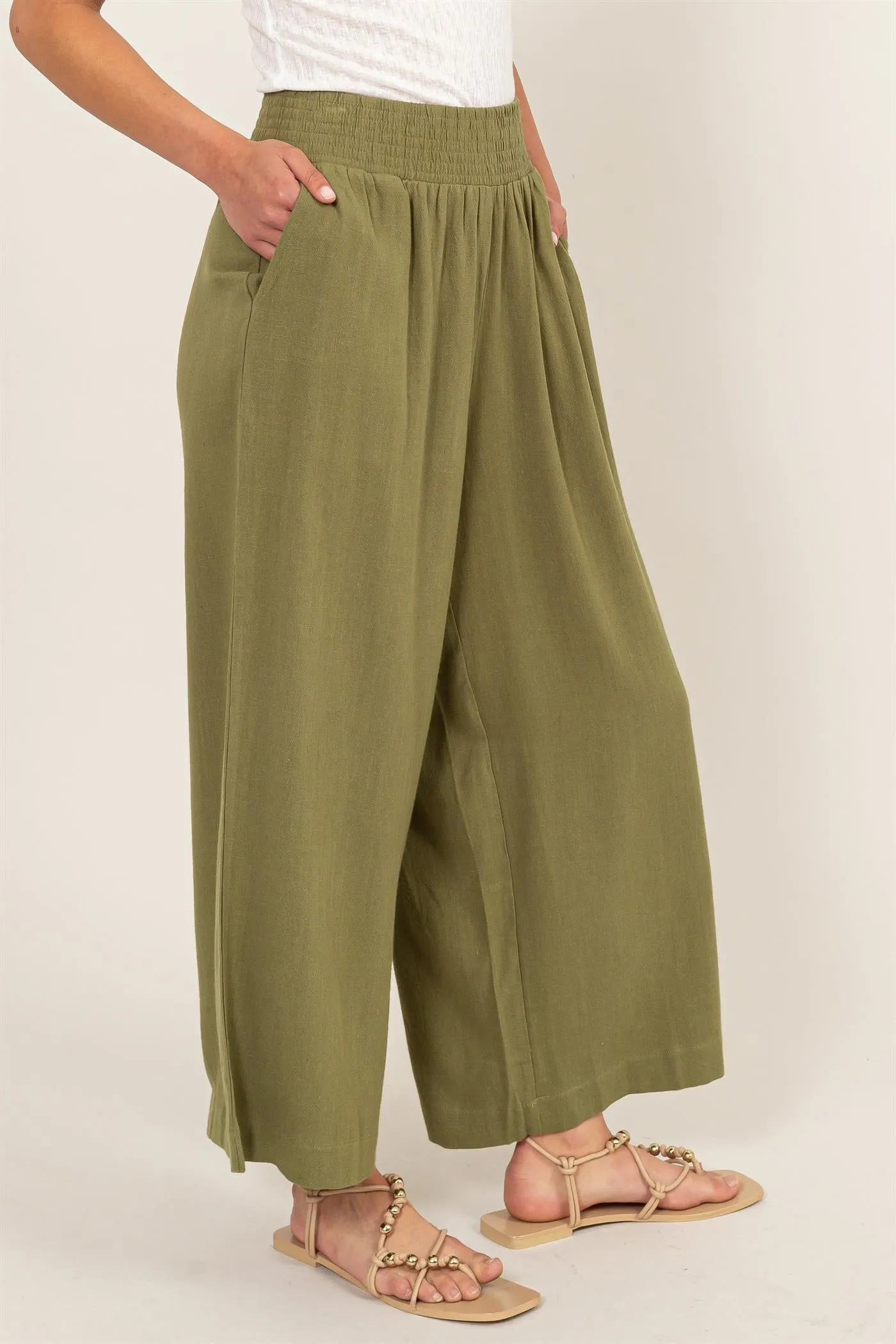 DZ24A879-Wide Linen High Waist Wide Leg Trousers