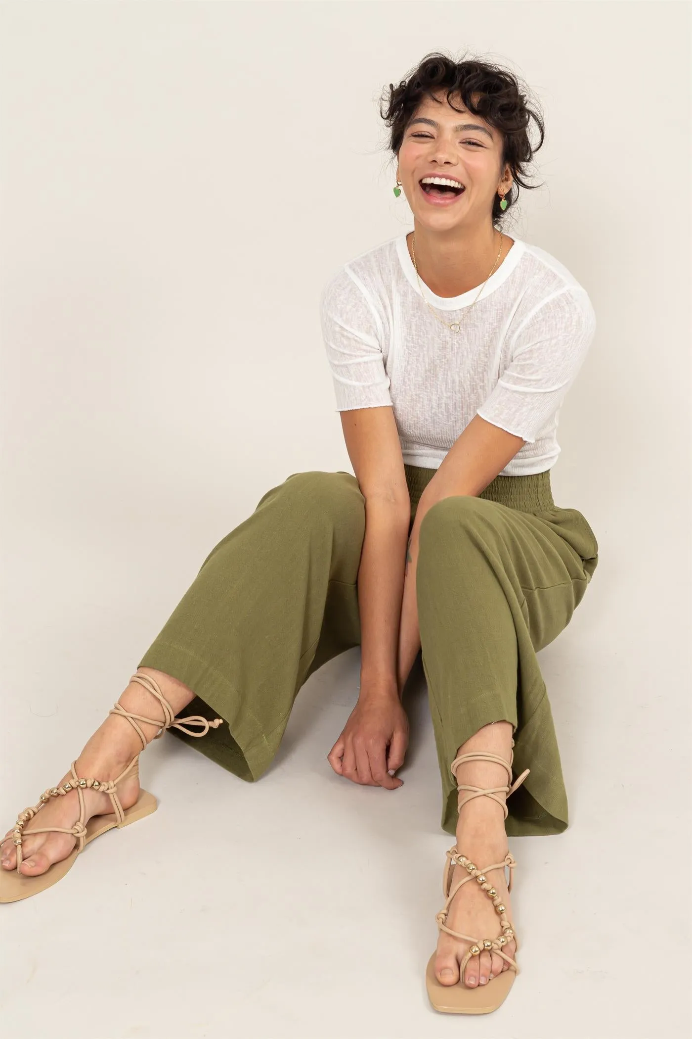 DZ24A879-Wide Linen High Waist Wide Leg Trousers
