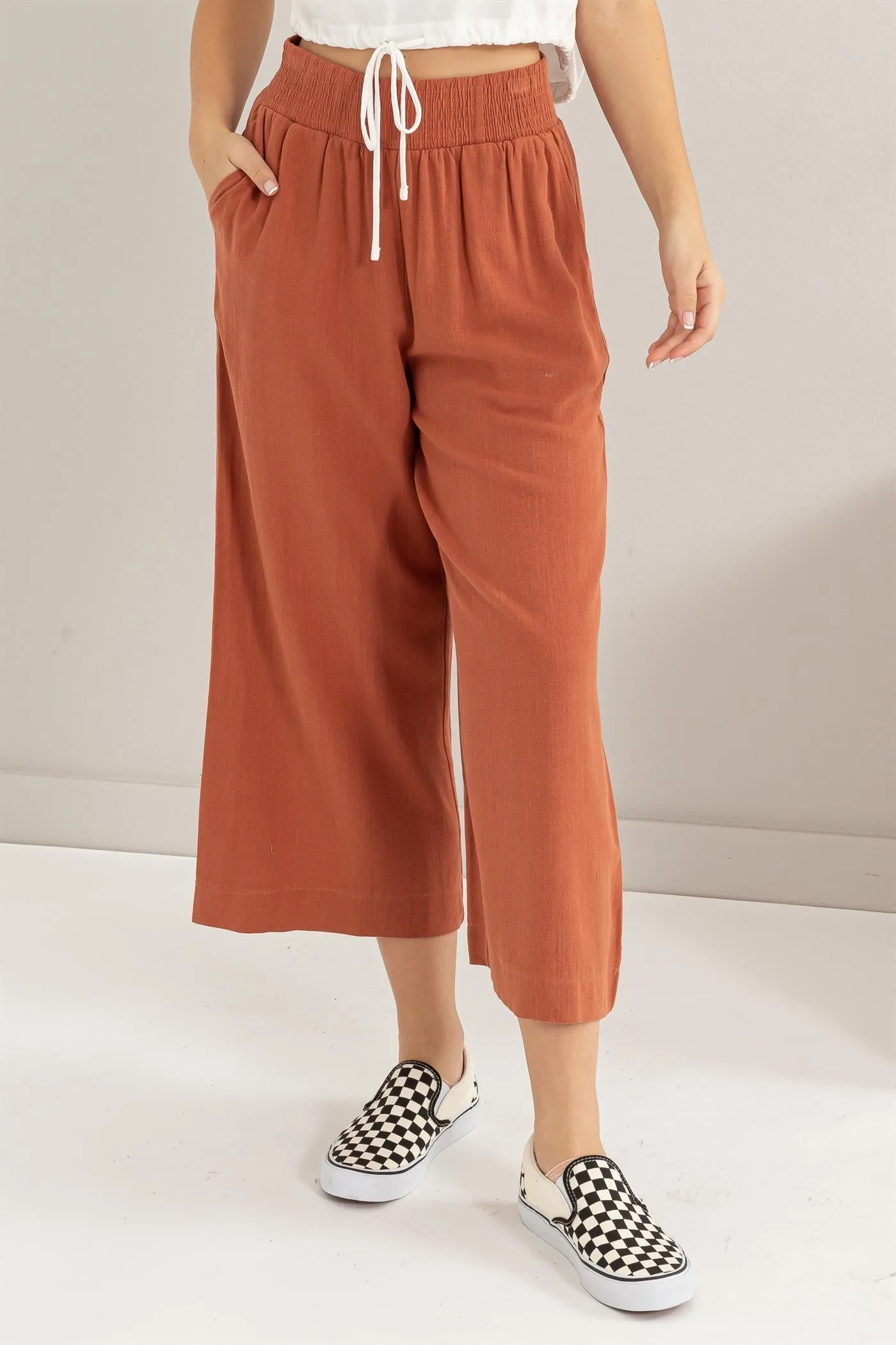 DZ24A879-Wide Linen High Waist Wide Leg Trousers
