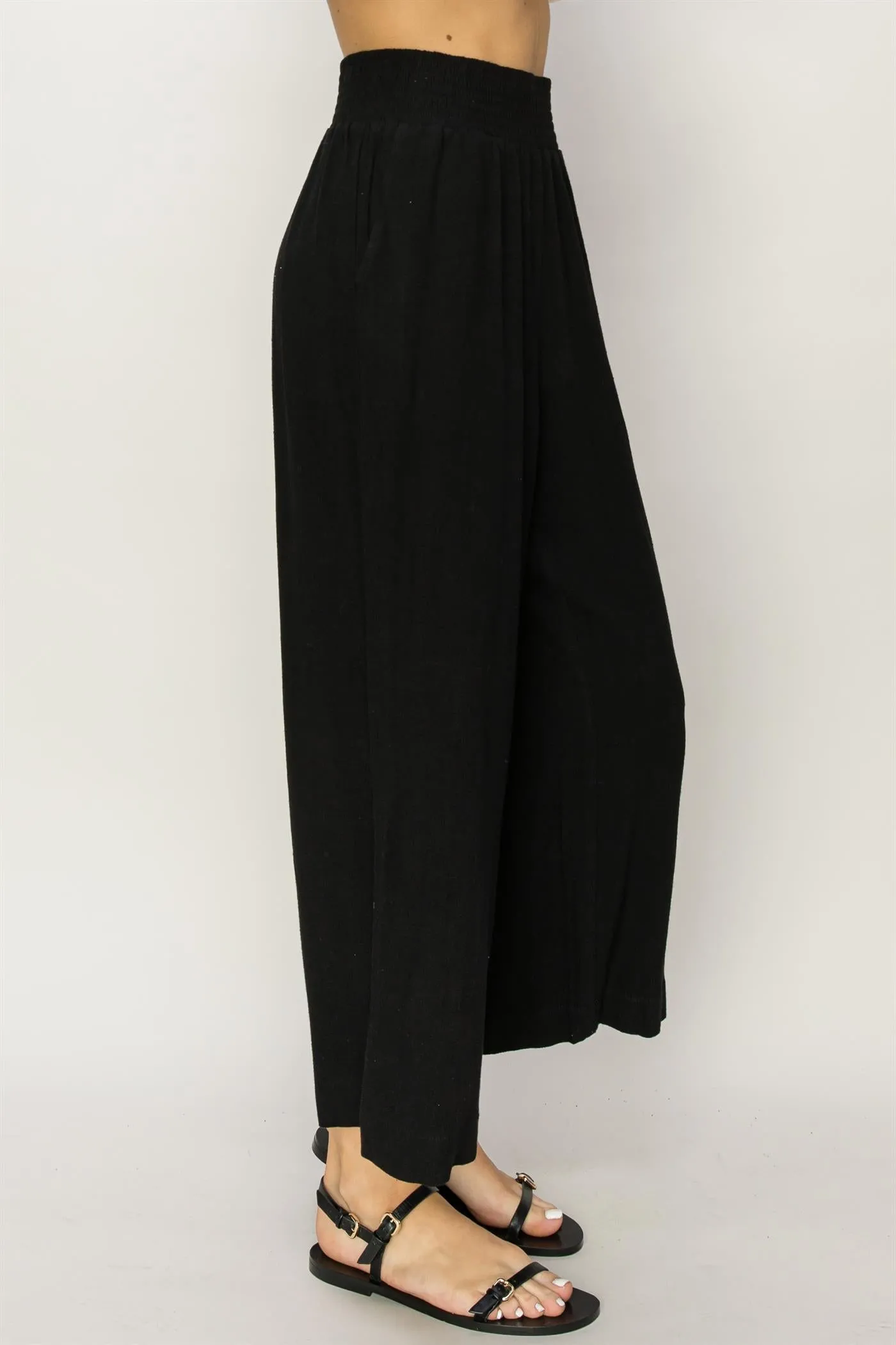 DZ24A879-Wide Linen High Waist Wide Leg Trousers