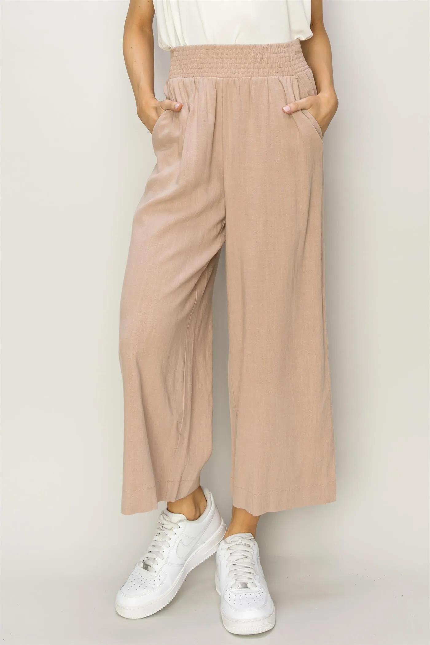 DZ24A879-Wide Linen High Waist Wide Leg Trousers
