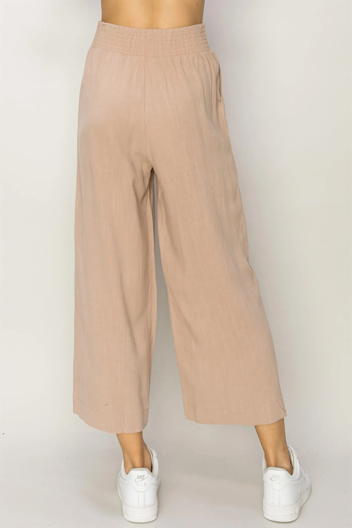 DZ24A879-Wide Linen High Waist Wide Leg Trousers