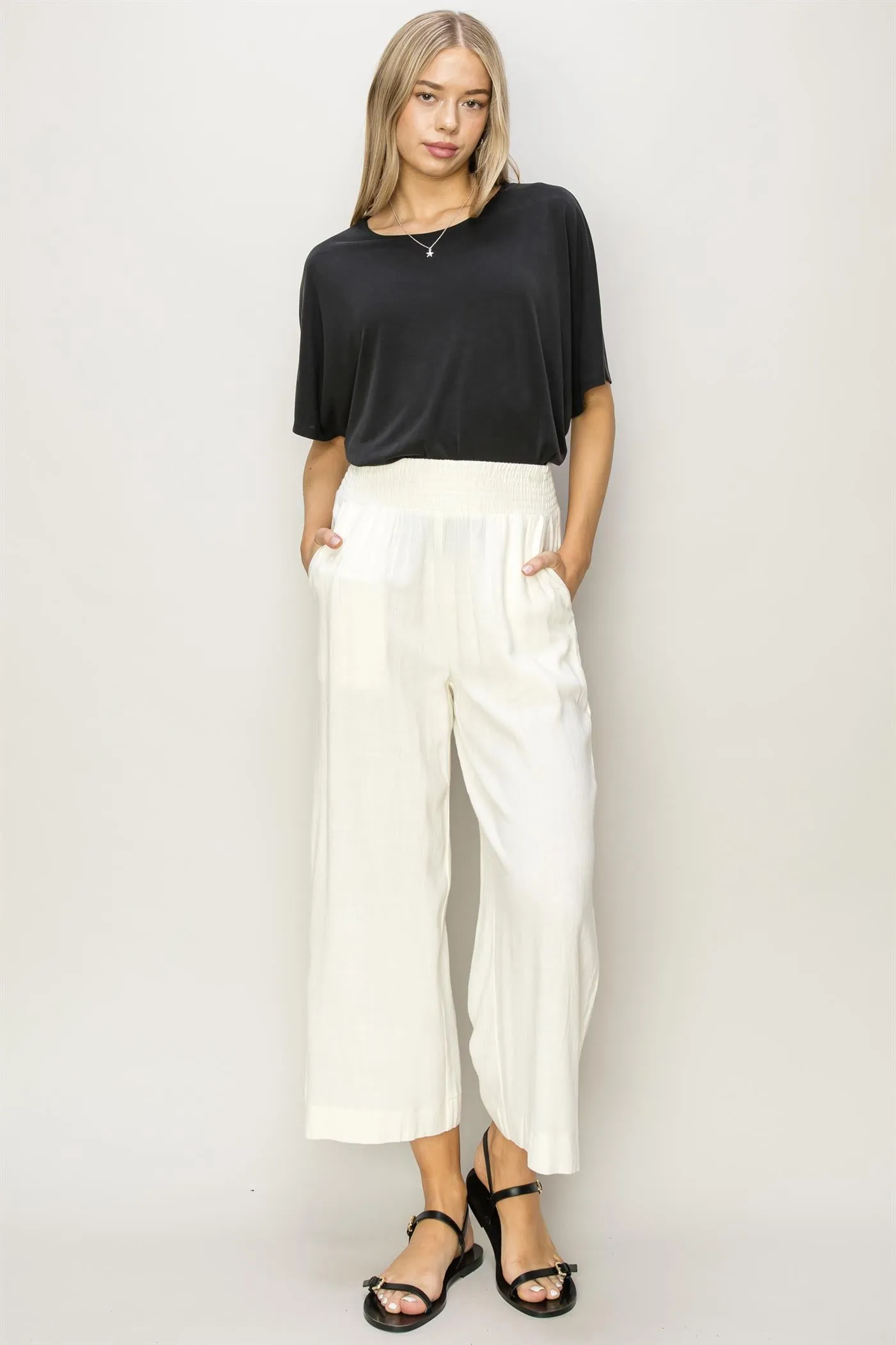 DZ24A879-Wide Linen High Waist Wide Leg Trousers
