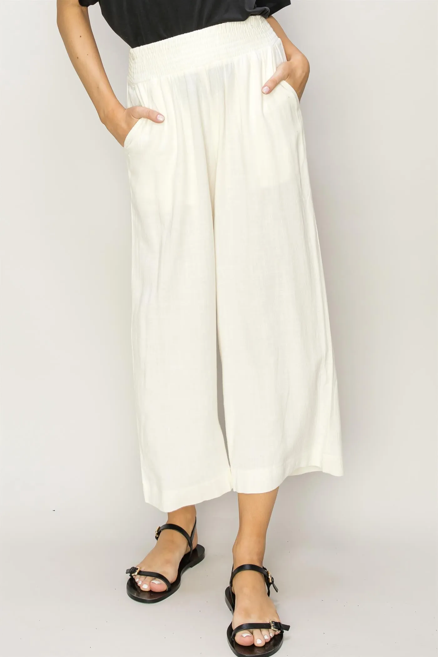 DZ24A879-Wide Linen High Waist Wide Leg Trousers