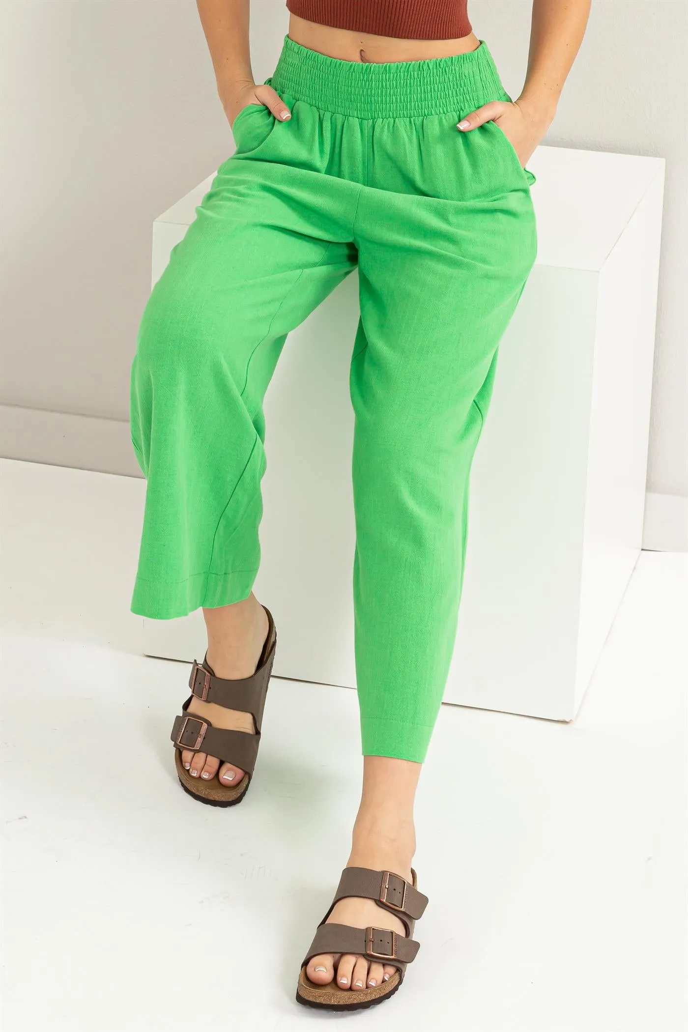 DZ24A879-Wide Linen High Waist Wide Leg Trousers