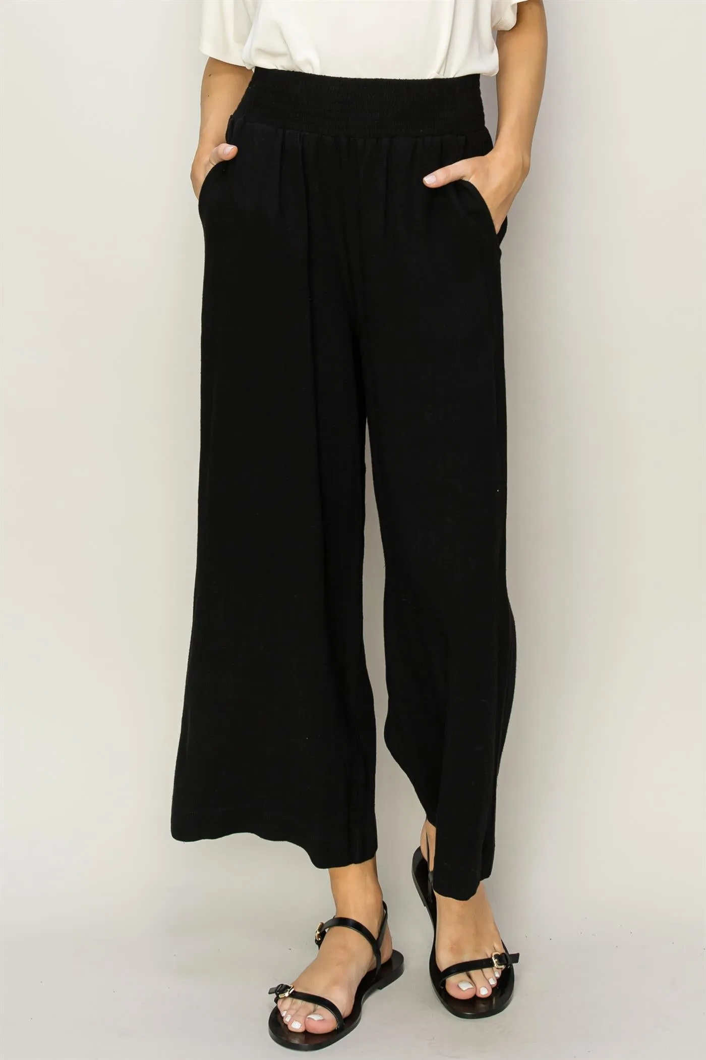 DZ24A879-Wide Linen High Waist Wide Leg Trousers
