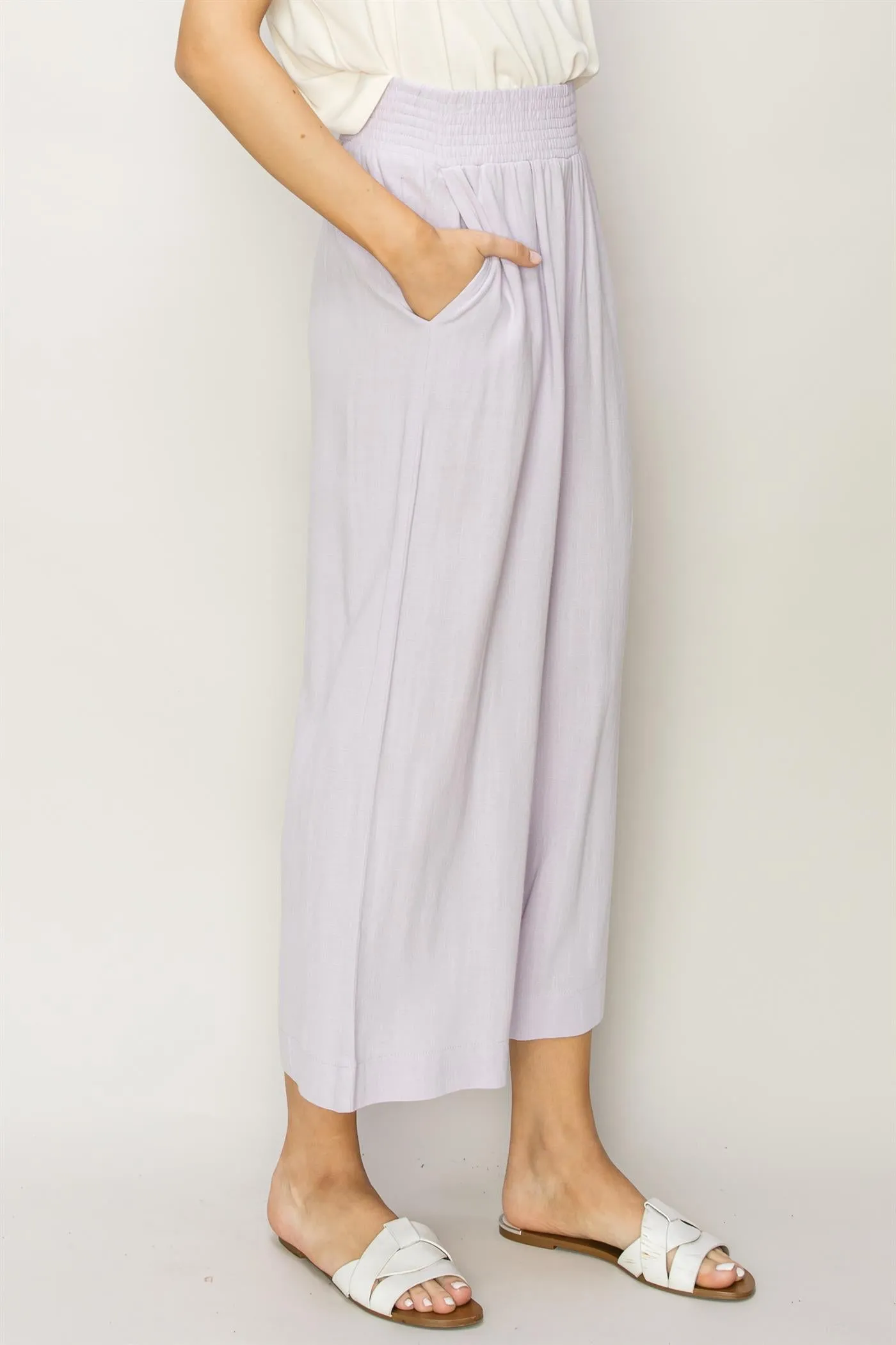 DZ24A879-Wide Linen High Waist Wide Leg Trousers