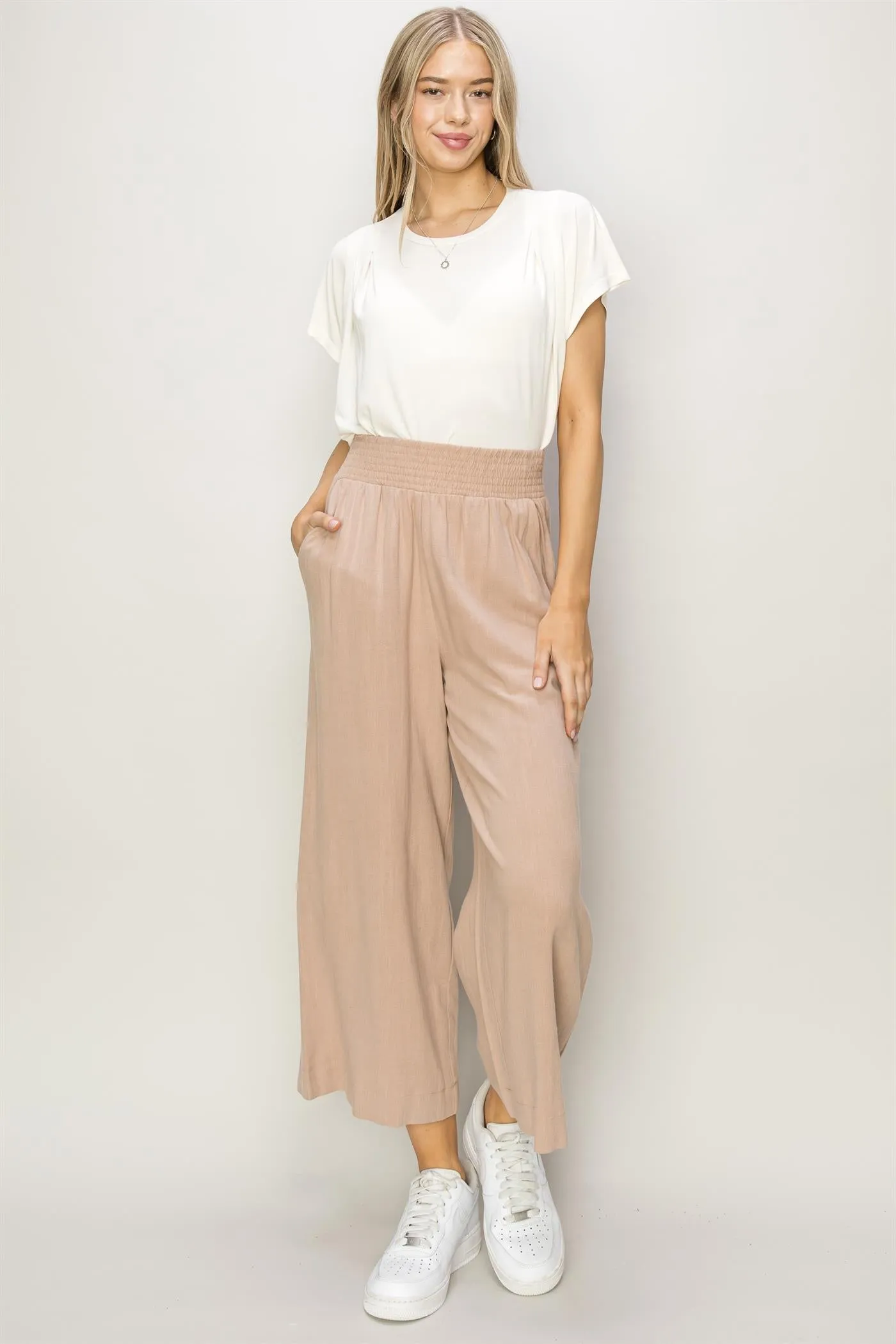 DZ24A879-Wide Linen High Waist Wide Leg Trousers