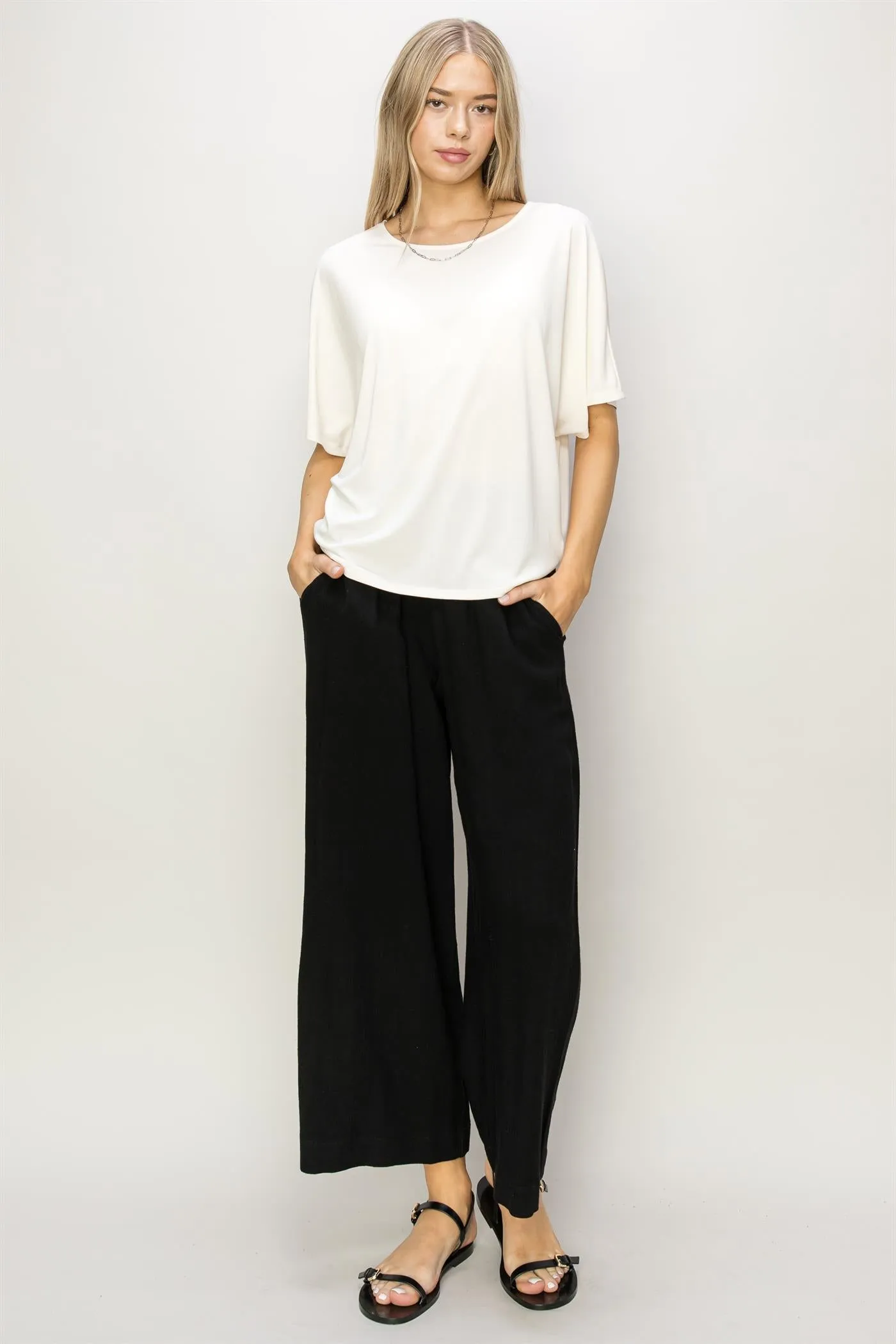 DZ24A879-Wide Linen High Waist Wide Leg Trousers