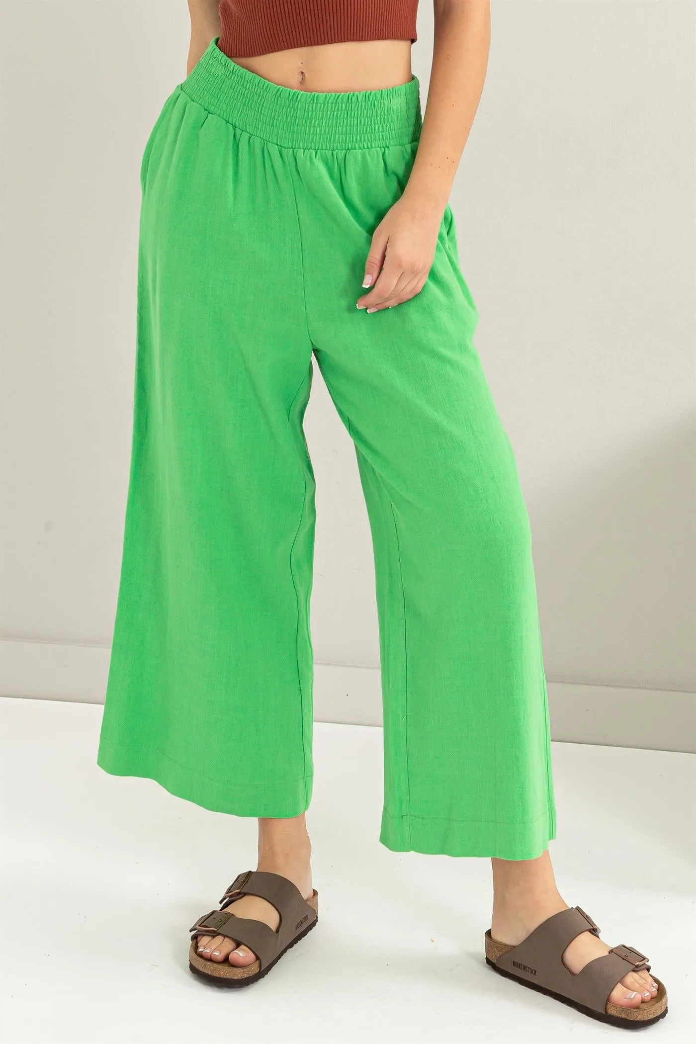 DZ24A879-Wide Linen High Waist Wide Leg Trousers