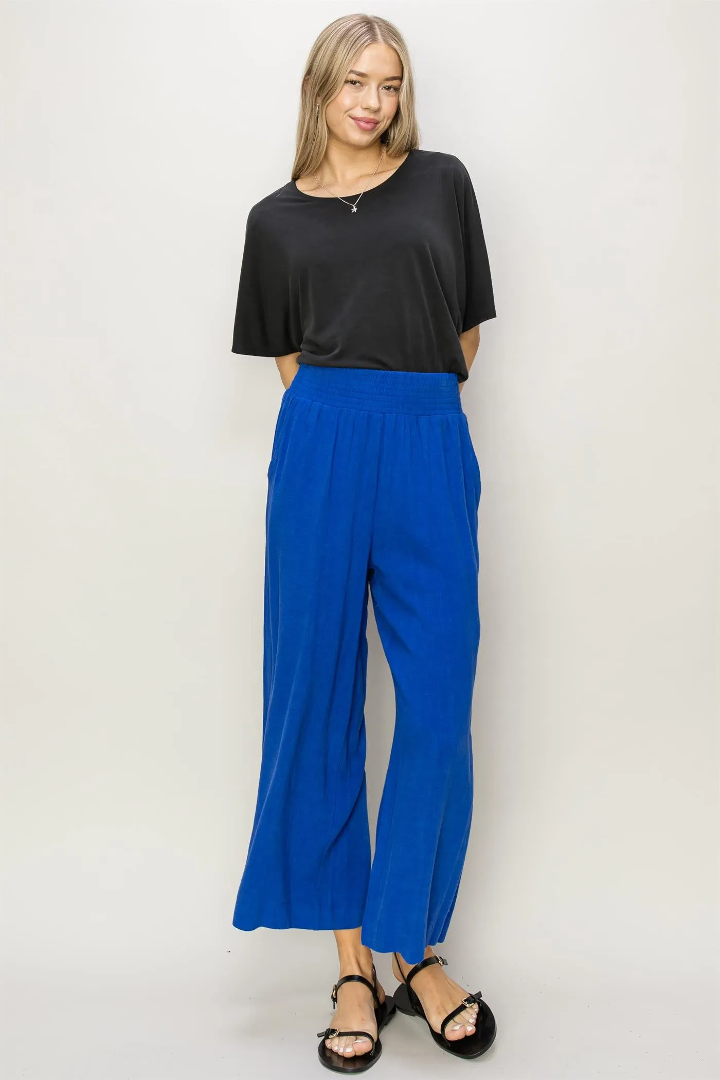 DZ24A879-Wide Linen High Waist Wide Leg Trousers