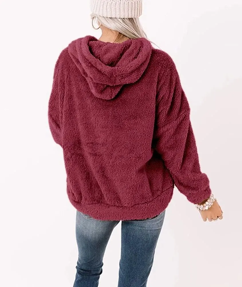 Ezbelle Women's Long Sleeve Sherpa Pullover Fuzzy Fleece Sweatshirt Casual Loose Fuzzy Hoodies with Pockets