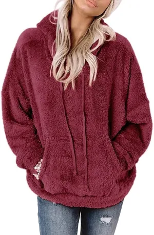 Ezbelle Women's Long Sleeve Sherpa Pullover Fuzzy Fleece Sweatshirt Casual Loose Fuzzy Hoodies with Pockets