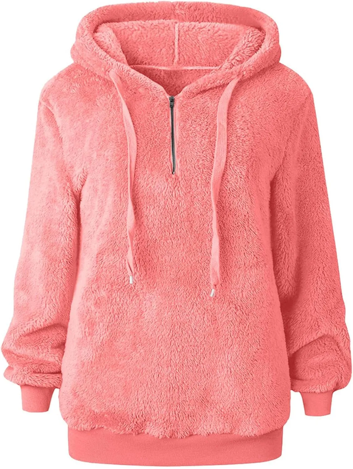 Fuzzy Hoodies for Women Half Zip Sherpa Fleece Oversized Hooded Sweatshirt Quarter Zip Pullover with Pockets