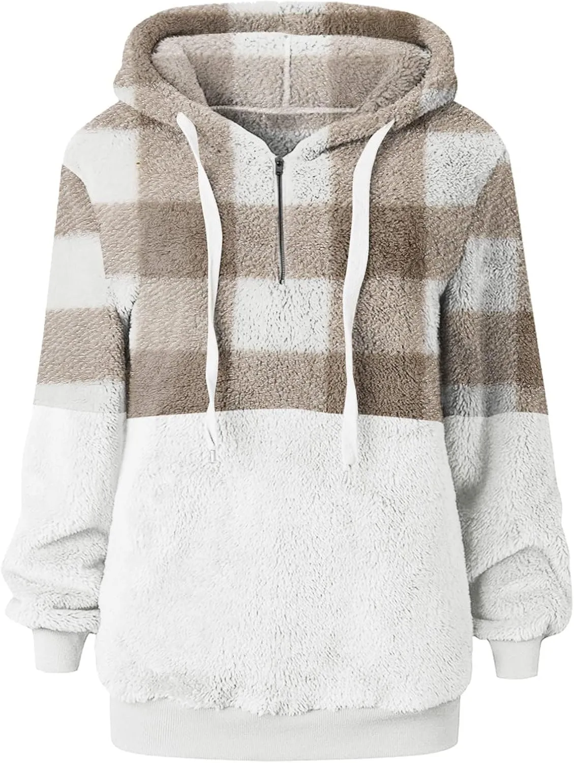 Fuzzy Hoodies for Women Half Zip Sherpa Fleece Oversized Hooded Sweatshirt Quarter Zip Pullover with Pockets