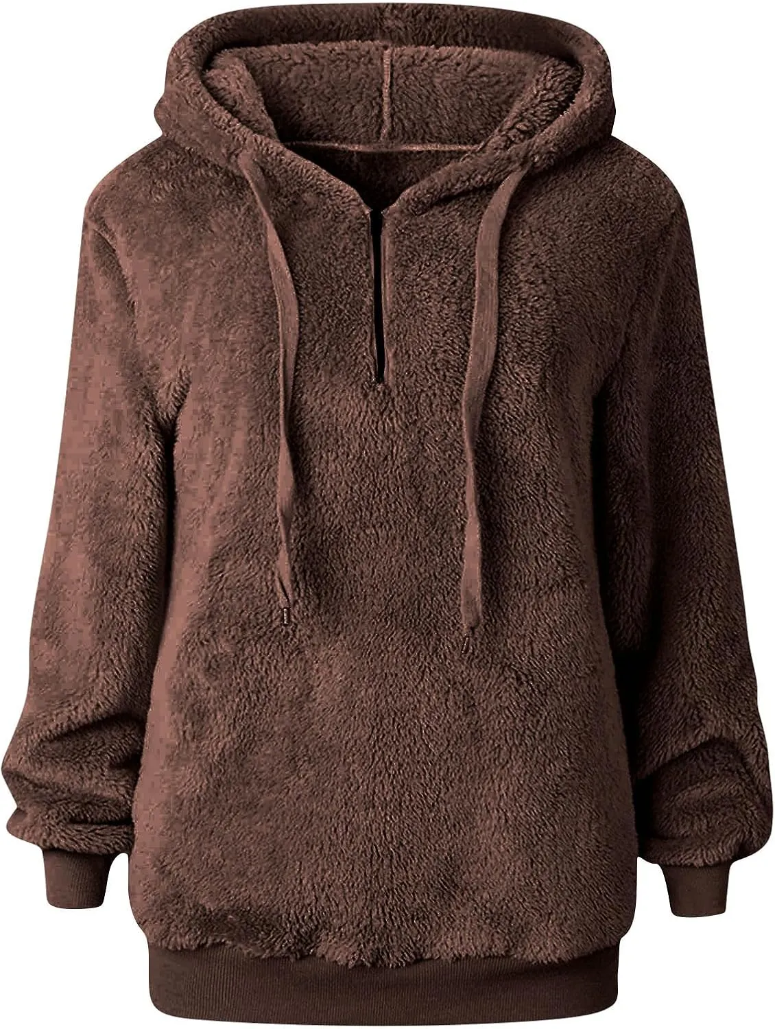 Fuzzy Hoodies for Women Half Zip Sherpa Fleece Oversized Hooded Sweatshirt Quarter Zip Pullover with Pockets