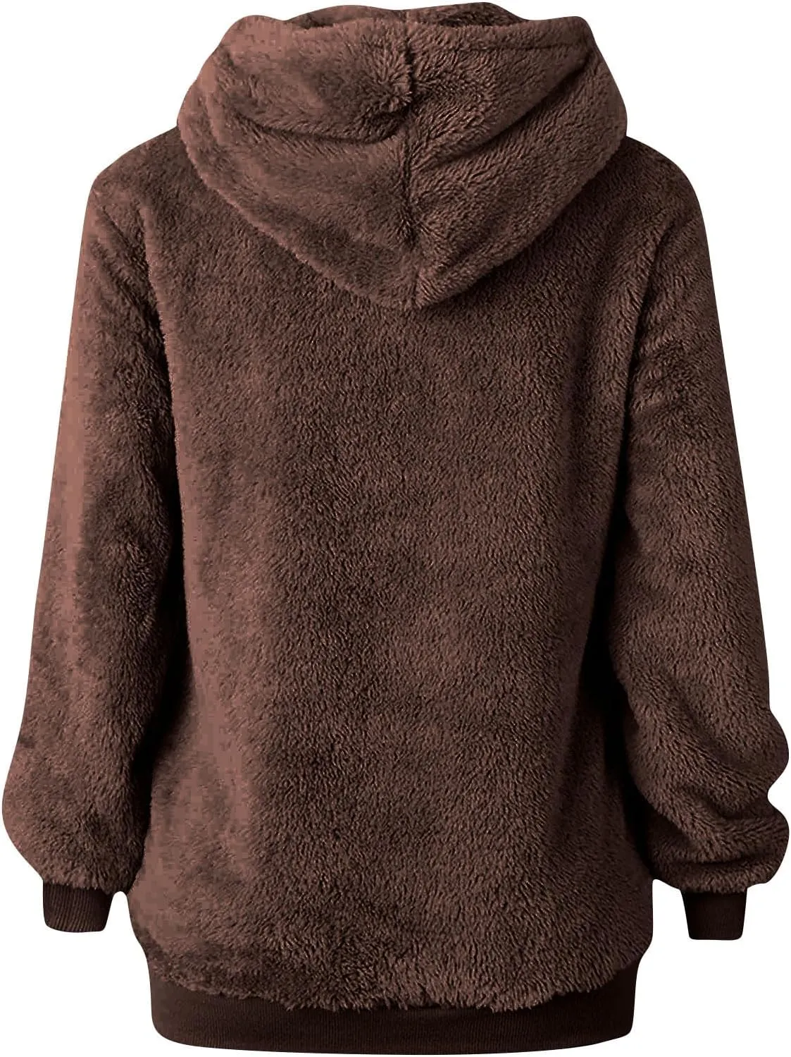 Fuzzy Hoodies for Women Half Zip Sherpa Fleece Oversized Hooded Sweatshirt Quarter Zip Pullover with Pockets