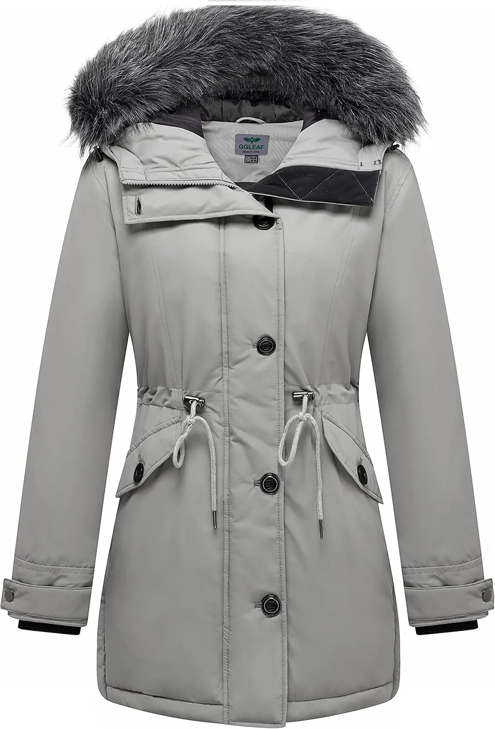 GGleaf Women's Winter Thicken Jacket Quilted Coat Puffer Parka with Faux Fur Trim Hood