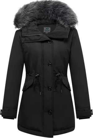GGleaf Women's Winter Thicken Jacket Quilted Coat Puffer Parka with Faux Fur Trim Hood