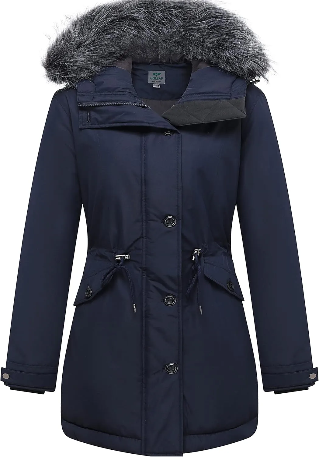 GGleaf Women's Winter Thicken Jacket Quilted Coat Puffer Parka with Faux Fur Trim Hood