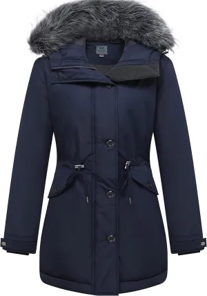 GGleaf Women's Winter Thicken Jacket Quilted Coat Puffer Parka with Faux Fur Trim Hood
